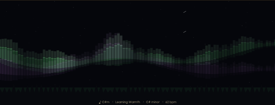 Melody visualizer showing curtains of light in the night sky